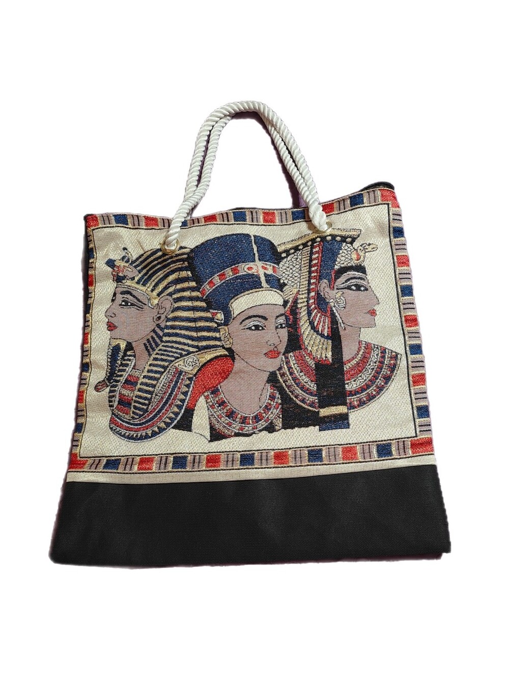 Egyptian Black Tote Bag with Rope Handles